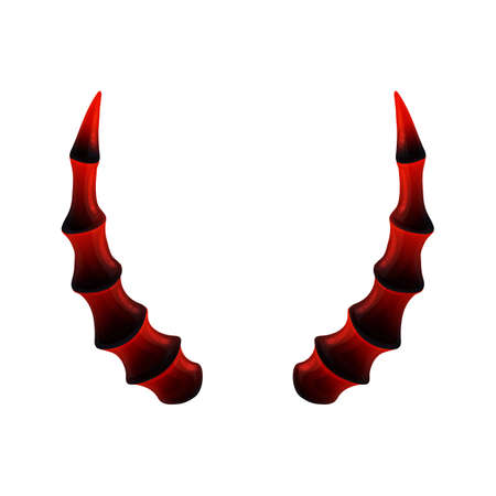 Twisted devils horns in red and black shades, realistic vector illustration isolated on white background. Demon and hell creatures halloween mascotte or costume element.のイラスト素材