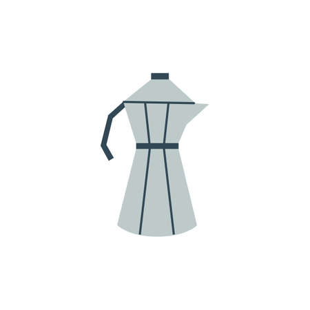 Cartoon moka pot for brewing coffee - aluminium drink maker kettle isolated on white background. Small vintage kitchenware element, vector illustration.のイラスト素材
