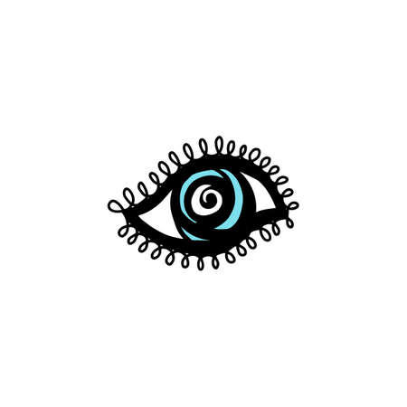 Cartoon icon of evil eye in blue and black, vector illustration isolated on white background. Symbol of luck and protective eye image for prints and decoration.のイラスト素材