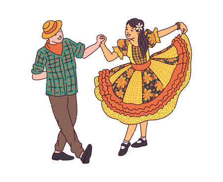 The couple dances the quadrilha dance. Traditional Brazilian festival Festa Junina - June party....