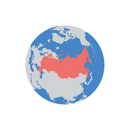 World globe sign or symbol with marked territory of Russian Federation, flat vector illustration isolated on white background. Geographic symbol of Earth.のイラスト素材