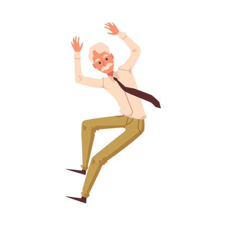 Flat vector illustration of a dancing old man. Cartoon character isolated on a white background.のイラスト素材