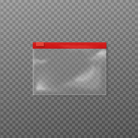 Empty plastic zipper bag or ziplock template, realistic vector illustration isolated on transparent background. Zipped pocket packaging for small things.のイラスト素材