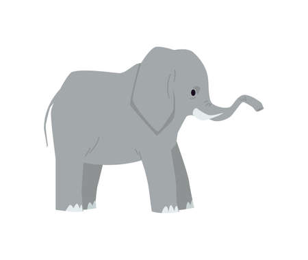Elephant large cartoon mammal animal character, vector illustration isolated on white background. African or Asian forest elephant personage design for print and sticker.のイラスト素材