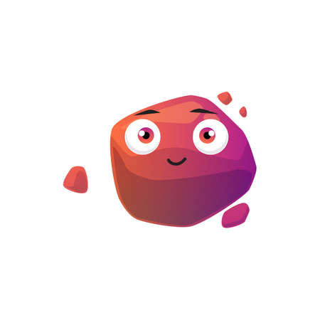 Cute cartoon space smiling asteroid, meteorite, comet or a planet with satellites. Funny alien fantasy character for video computer game. Flat vector isolated illustrationのイラスト素材