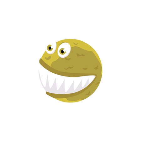 Planet or meteor comic cartoon character for games and apps, flat vector illustration isolated on white background. Creative design element on cosmic and space topic.のイラスト素材