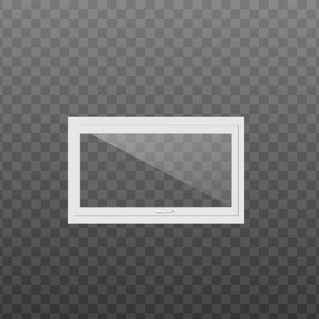 Horizontal window frame or window leaf template, realistic vector illustration isolated on transparent background. Window white wooden rack element of house interior.のイラスト素材