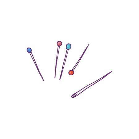 Needles and pins for sewing and embroidery, sketch style cartoon vector illustration isolated on...