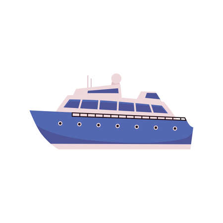 Nautical cruise tourist liner cartoon blue icon, flat vector illustration isolated on white background. Sea vessel or voyage passenger ship for round marine trip.のイラスト素材