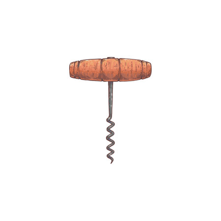 Hand drawn corkscrew for wine corks removing from bottle, cartoon vector illustration isolated on white background. Sign of corkscrew or bottle-screw for bar and vinery.のイラスト素材