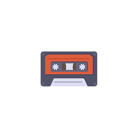 Audio musical retro cassette tape for stereo recorder. Flat cartoon vector illustration isolated on a white backgroundのイラスト素材