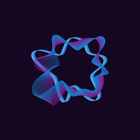 Music equalizer sound shape - abstract round line waves on black background. Blue and purple audio...