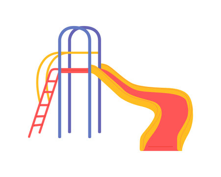 Colorful kids slide with ladder for fun games on playground. Equipment for childrens outdoor entertainment in kindergarten, park, yard of school or home. Vector illustration.のイラスト素材