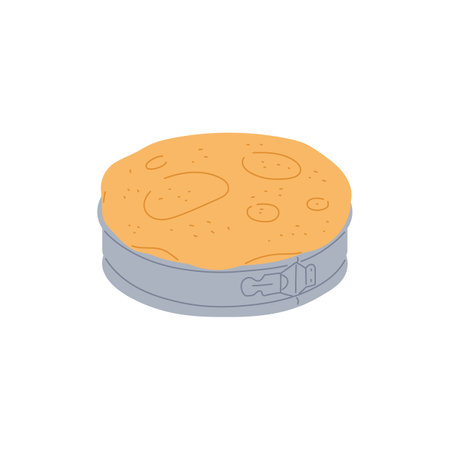 Baking process of pie. Freshly homemade baked dessert in a baking dish. Traditional sweet pastry. Flat cartoon vector illustration isolated on a white background.のイラスト素材