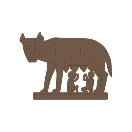 Symbol of ancient Rome a mythological Capitoline wolf, flat silhouette vector illustration isolated on white background. Roman antique culture landmark.のイラスト素材