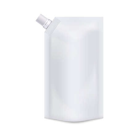 Blank white doypack packaging with top spout, realistic mockup vector illustration isolated on white...