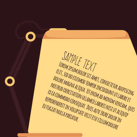 Banner design with desk lamp with a beam of light lightening a space for text, flat vector illustration on dark background. Banner or poster layout with copy space.のイラスト素材
