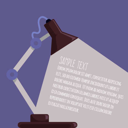 Banner template with table lamp lighting a space for text, flat vector illustration on purple background. Design of poster layout with copy space for text.のイラスト素材