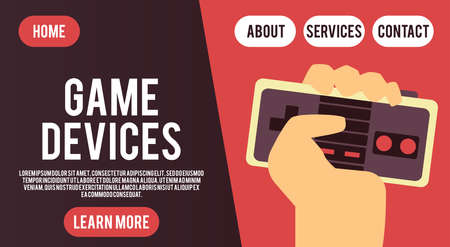 Website page template for video games devices shop flat vector illustration.