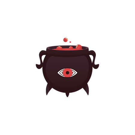 Witches cauldron with boiling red magic potion a vector isolated illustration
