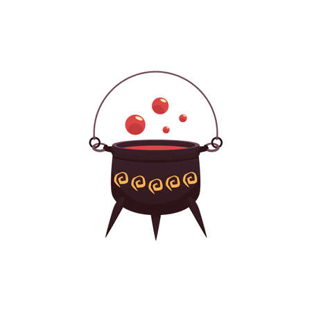 Cartoon witch cauldron, boiling pot with blood or red potionのイラスト素材