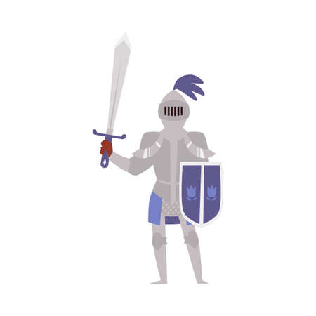 Vector isolated illustration of medieval armed knight with a sword and shieldのイラスト素材