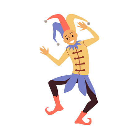 Medieval court jester or clown in clownish costume a vector Illustrationのイラスト素材