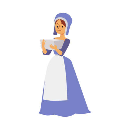 Cartoon character of woman of the middle ages flat vector illustration isolated.のイラスト素材