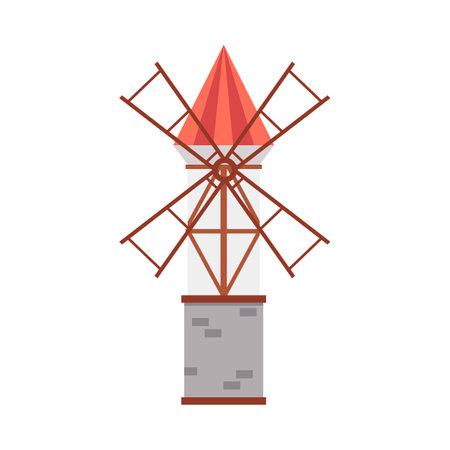 Rural medieval traditional windmill for agricultural farm a vector illustration.のイラスト素材