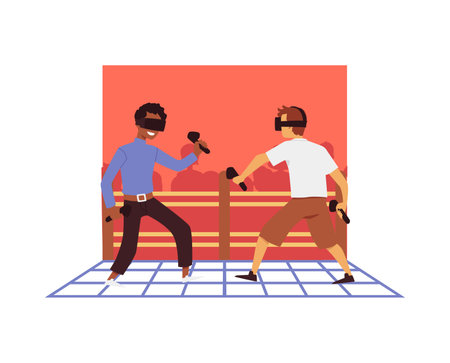Guys with vr devices playing in sport games in cyberspace a vector illustrationのイラスト素材