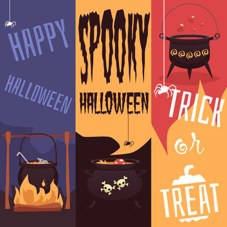 Trick or treat and Happy Halloween vertical banner setのイラスト素材