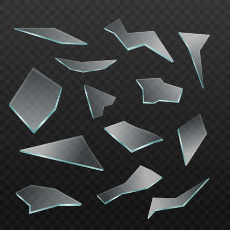 Set of transparent broken sharp glass shards a vector 3d realistic illustration.のイラスト素材