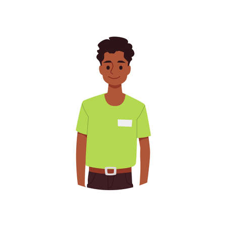 Smiling waiter or cafe worker, seller man flat vector illustration isolated.のイラスト素材