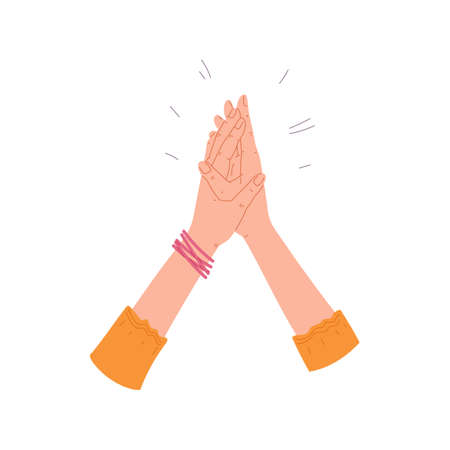 Female palms applause, clap in hands and applauding a vector flat illustration