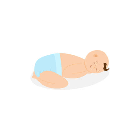 Cute baby in diaper sleeping and smiling isolated on white background.のイラスト素材