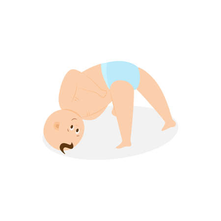 Cute baby cartoon character in diaper pants, flat vector illustration isolated.のイラスト素材