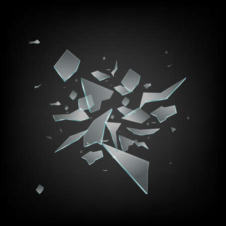 Mockup of glass shards flying apart, realistic vector illustration isolated.のイラスト素材