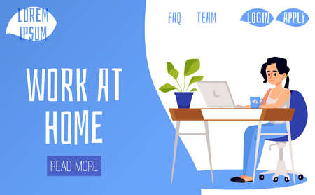 Mom working at home - vector flat landing page template.のイラスト素材
