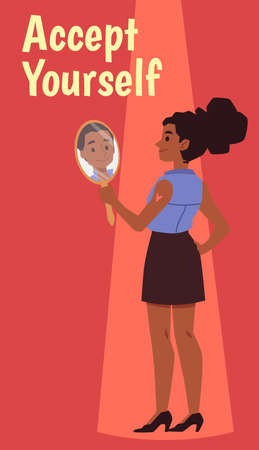 Accept yourself concept of banner with character, flat vector illustration.のイラスト素材