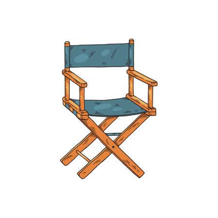 Hand drawn folding movie director chair, sketch vector illustration isolated.のイラスト素材