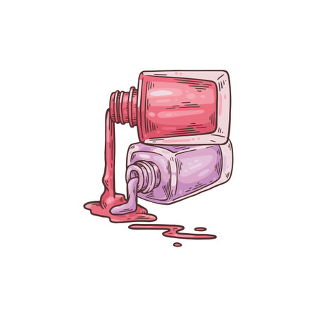 Nail polish jars with spilling over lacquer sketch vector illustration isolated.のイラスト素材