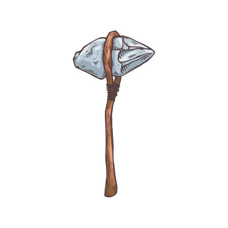 Prehistoric caveman stone hammer tool, hand drawn vector illustration isolated.のイラスト素材