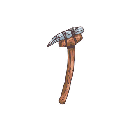 Stone age hammer tool made of shaped rock, sketch vector illustration isolated.のイラスト素材