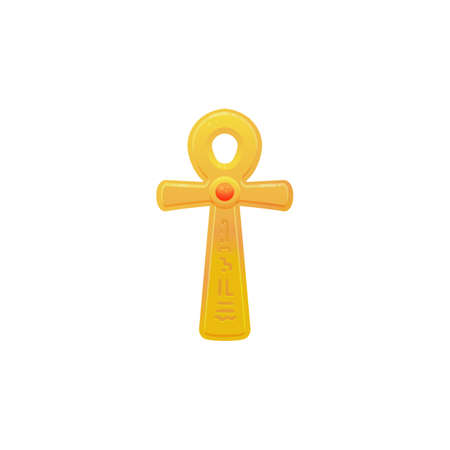 Egyptian gold cross or Ankh, flat vector illustration isolated on background.のイラスト素材