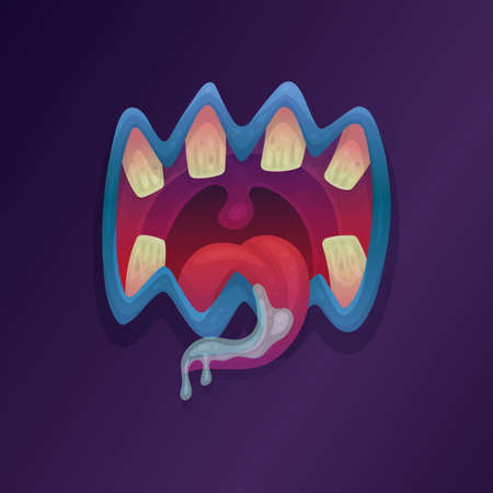 Open mouth of terrible evil monster with teeth and tongue a vector illustration.のイラスト素材