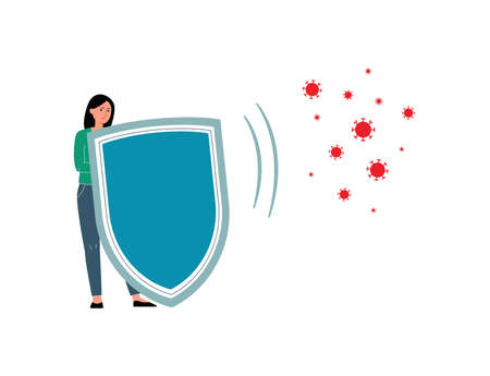 Woman protects herself against viruses, flat vector illustration isolated.