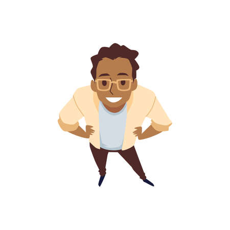 Top view of smiling confident man looking up, flat vector illustration isolated.のイラスト素材