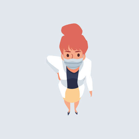Woman doctor in protective mask looking up, flat vector illustration isolated.のイラスト素材