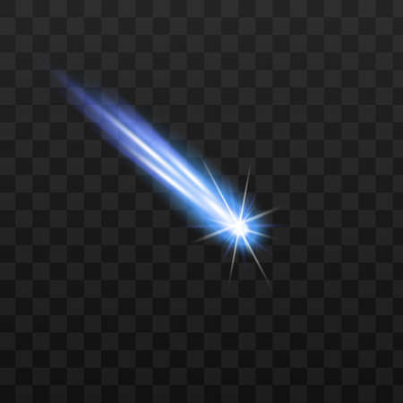 Falling star or meteor with gas tail, realistic vector illustration isolated.