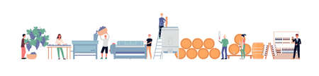 Banner showing process of winemaking flat vector illustration isolated.